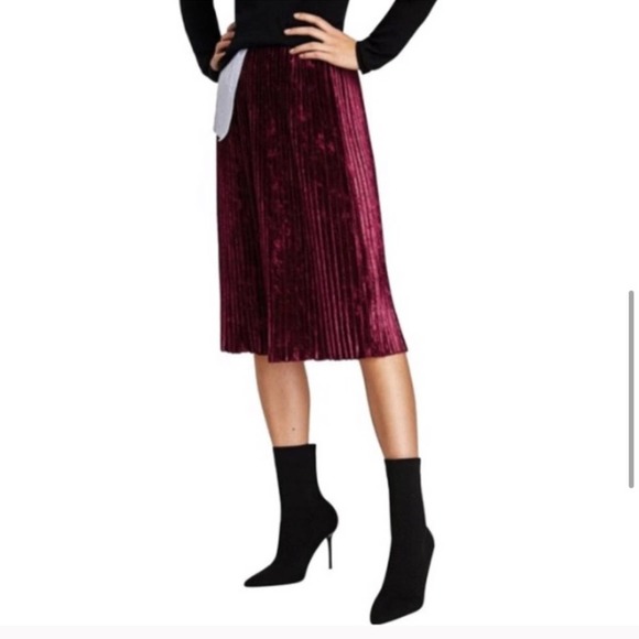 Zara Dark Red Velvet Pleated Skirt - Picture 4 of 6